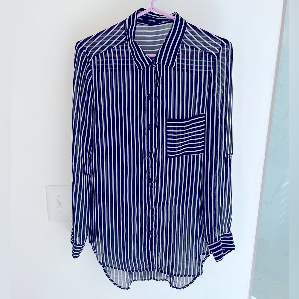 Forever 21 Striped Sheer Button Down